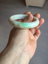 Load image into Gallery viewer, 55.2mm 100% Natural type A sunny green white beige (白底青) carved branches and flowers and golden-painted Jadeite Jade bangle PH184
