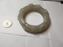 Load image into Gallery viewer, 59.5mm 100% natural white Pale sage gray Quartzite (Shetaicui jade) 3D carved cat ears/flowers/ingot bangle XY125
