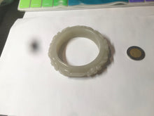 Load image into Gallery viewer, 53mm 100% natural light green/gray/pale pink Quartzite (Shetaicui jade) carved flowers bangle XY90
