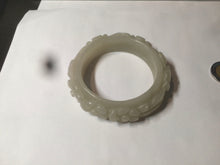 Load image into Gallery viewer, 53mm 100% natural light green/gray/pale pink Quartzite (Shetaicui jade) carved flowers bangle XY90
