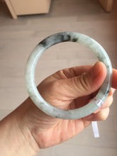 Load image into Gallery viewer, 58.5mm certified Type A 100% Natural icy dark green white with green floating flowers  round cut Jadeite Jade bangle BS64-7347
