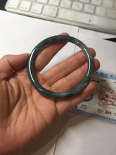 Load image into Gallery viewer, 57.6mm Certified Type A 100% Natural dark green blue gray black slim round cut Guatemala Jadeite bangle PJ5-4321
