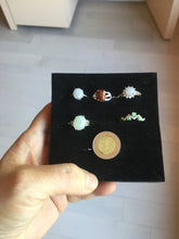 Load image into Gallery viewer, 100% natural type A icy watery light green sunny green brown red clear four-prong jadeite jade ring group PC9
