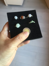 Load image into Gallery viewer, 100% natural type A icy watery light green sunny green brown red clear four-prong jadeite jade ring group PC9
