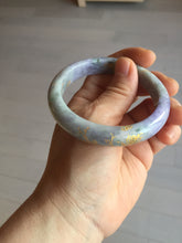 Load image into Gallery viewer, 55.2mm 100% Natural type A green purple carved branches and flowers and golden-painted Jadeite Jade bangle PH183
