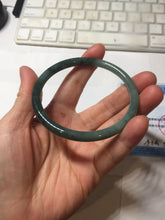 Load image into Gallery viewer, 61.5mm Certified Type A 100% Natural light green/blue/gray with black floating flowers Guatemala slim round cut Jadeite bangle BP217-3791
