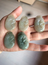 Load image into Gallery viewer, 100% Natural type A dark green/light green/gray jadeite Jade RuYi(如意) pendant BF75
