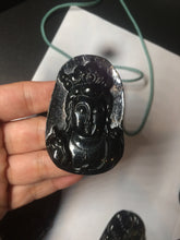 Load image into Gallery viewer, 100% Natural type A black jadeite jade(墨翠， mocui) Guanyin pendant BG31-2
