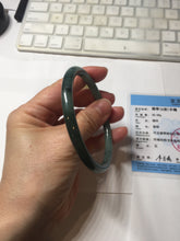 Load image into Gallery viewer, 61.5mm Certified Type A 100% Natural light green/blue/gray with black floating flowers Guatemala slim round cut Jadeite bangle BP217-3791
