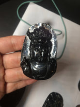 Load image into Gallery viewer, 100% Natural type A black jadeite jade(墨翠， mocui) Guanyin pendant BG31-2
