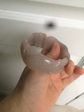 Load image into Gallery viewer, 54.6mm 100% natural light Pink/black/purple fish and lotus pods(年年有余) Quartzite (Shetaicui jade) 3D carved Bow knot bangle SY10
