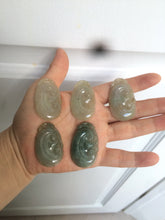 Load image into Gallery viewer, 100% Natural type A dark green/light green/gray jadeite Jade RuYi(如意) pendant BF75
