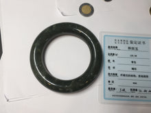 Load image into Gallery viewer, 59.5mm certified 100% Natural dark green/gray (nebula dust) chubby round cut nephrite Jade bangle HE101-0201
