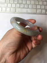 Load image into Gallery viewer, 53.5mm certified 100% Natural type A icy watery light green purple brown carved branches and flowers and golden-painted Jadeite Jade bangle PH198
