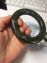 Load image into Gallery viewer, 59.5mm certified 100% Natural dark green/gray (nebula dust) chubby round cut nephrite Jade bangle HE101-0201
