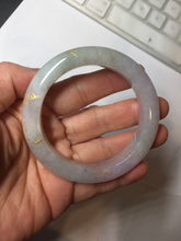 Load image into Gallery viewer, 53.5mm certified 100% Natural type A icy watery light green purple brown carved branches and flowers and golden-painted Jadeite Jade bangle PH198
