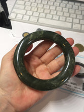 Load image into Gallery viewer, 59.5mm certified 100% Natural dark green/gray (nebula dust) chubby round cut nephrite Jade bangle HE101-0201
