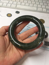 Load image into Gallery viewer, 59.5mm certified 100% Natural dark green/gray (nebula dust) chubby round cut nephrite Jade bangle HE101-0201
