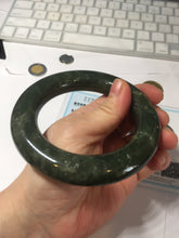 Load image into Gallery viewer, 59.5mm certified 100% Natural dark green/gray (nebula dust) chubby round cut nephrite Jade bangle HE101-0201
