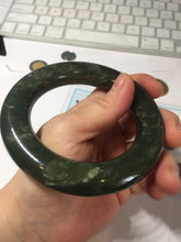 Load image into Gallery viewer, 59.5mm certified 100% Natural dark green/gray (nebula dust) chubby round cut nephrite Jade bangle HE101-0201
