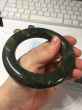 Load image into Gallery viewer, 59.5mm certified 100% Natural dark green/gray (nebula dust) chubby round cut nephrite Jade bangle HE101-0201
