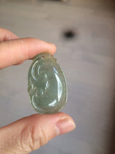 Load image into Gallery viewer, 100% Natural type A dark green/light green/gray jadeite Jade RuYi(如意) pendant BF75
