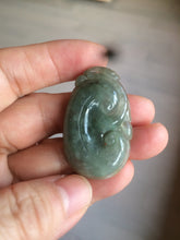 Load image into Gallery viewer, 100% Natural type A dark green/light green/gray jadeite Jade RuYi(如意) pendant BF75
