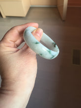 Load image into Gallery viewer, 53mm certified 100% natural Type A light green white with green floating flowers thin jadeite bangle PF56-5636
