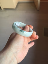 Load image into Gallery viewer, 53mm certified 100% natural Type A light green white with green floating flowers thin jadeite bangle PF56-5636
