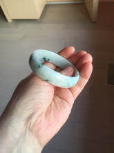 Load image into Gallery viewer, 53mm certified 100% natural Type A light green white with green floating flowers thin jadeite bangle PF56-5636
