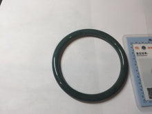Load image into Gallery viewer, 55mm Certified Type A 100% Natural dark green blue gray black with flying snow slim round cut Guatemala Jadeite bangle PJ8-4324
