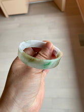 Load image into Gallery viewer, 50.8mm Certified type A 100% Natural sunny green/white/purple thin square Jadeite Jade bangle AM77-2829

