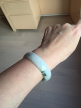 Load image into Gallery viewer, 53mm certified 100% natural Type A light green white with green floating flowers thin jadeite bangle PF56-5636
