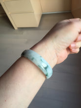 Load image into Gallery viewer, 53mm certified 100% natural Type A light green white with green floating flowers thin jadeite bangle PF56-5636
