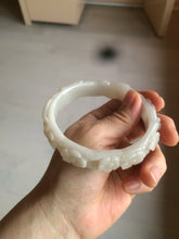 Load image into Gallery viewer, 62.3mm 100% natural pale pink/white carved Plum blossoms Quartzite (Shetaicui jade) bangle SY7
