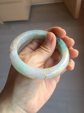 Load image into Gallery viewer, 53.2mm 100% Natural type A sunny green purple carved flowers golden-painted Jadeite Jade bangle PE42
