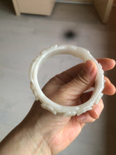 Load image into Gallery viewer, 62.3mm 100% natural pale pink/white carved Plum blossoms Quartzite (Shetaicui jade) bangle SY7
