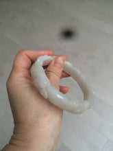 Load image into Gallery viewer, 62.3mm 100% natural pale pink/white carved Plum blossoms Quartzite (Shetaicui jade) bangle SY7
