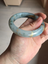 Load image into Gallery viewer, 54mm 100% Natural type A icy watery dark green with floating flowers and carved and golden-painted Jadeite Jade bangle PA172-8572

