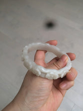 Load image into Gallery viewer, 62.3mm 100% natural pale pink/white carved Plum blossoms Quartzite (Shetaicui jade) bangle SY7
