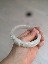 Load image into Gallery viewer, 62.3mm 100% natural pale pink/white carved Plum blossoms Quartzite (Shetaicui jade) bangle SY7
