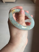 Load image into Gallery viewer, 56.5mm 100% Natural type A light green white carved and golden-painted chubby round cut Jadeite Jade bangle PA170-2942
