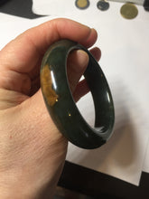Load image into Gallery viewer, 52.3mm 100% Natural dark green yellow nephrite Jade bangle(河磨玉) HE103
