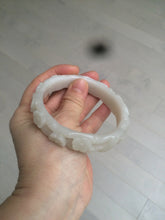 Load image into Gallery viewer, 62.3mm 100% natural pale pink/white carved Plum blossoms Quartzite (Shetaicui jade) bangle SY7
