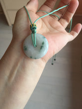 Load image into Gallery viewer, 25-28mm Type A 100% Natural light green white with floating flower Jadeite Jade Safety Guardian Button donuts Pendant group BS67
