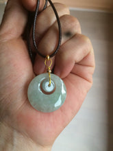 Load image into Gallery viewer, Type A 100% Natural icy light green Jadeite Jade safety Guardian ring Pendant (子母扣) AQ64
