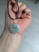 Load image into Gallery viewer, Type A 100% Natural icy light green Jadeite Jade safety Guardian ring Pendant (子母扣) AQ64
