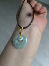 Load image into Gallery viewer, Type A 100% Natural icy light green Jadeite Jade safety Guardian ring Pendant (子母扣) AQ64
