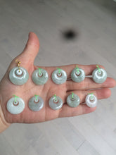Load image into Gallery viewer, Type A 100% Natural icy light green Jadeite Jade safety Guardian ring Pendant (子母扣) AQ64
