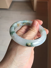 Load image into Gallery viewer, 55mm 100% Natural type A green white green floating flowers carved and golden-painted Jadeite Jade bangle PA168-2337
